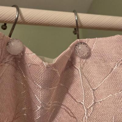 Pink Coral Design Cloth Shower Curtain and Bubble Hooks