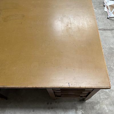 SOLID WOOD PARTNER DESK W/DRAWERS ON EACH SIDE