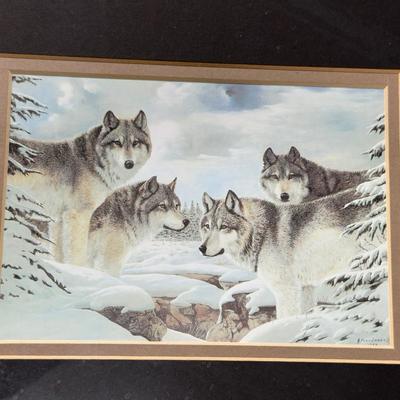 FRAMED PICTURES OF WOLVES AND A RED FOX