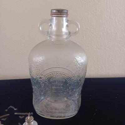 VINTAGE TIN AND BOTTLE, SALT/PEPPER SHAKERS AND CANDLE HOLDERS