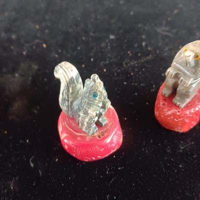 MINIATURE MARBLE ANIMALS MOUNTED ON CORAL