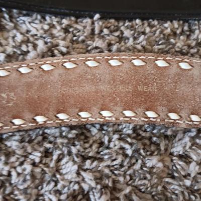 2 LEATHER BELTS WITH 2 MONTANA SILVERSMITH BELT BUCKLES