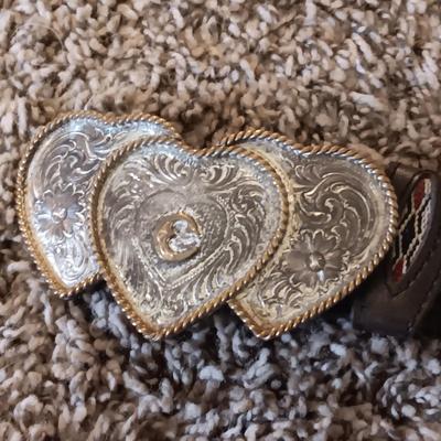 2 LEATHER BELTS WITH 2 MONTANA SILVERSMITH BELT BUCKLES