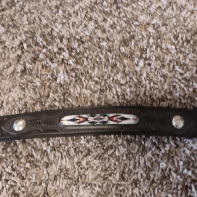 2 LEATHER BELTS WITH 2 MONTANA SILVERSMITH BELT BUCKLES