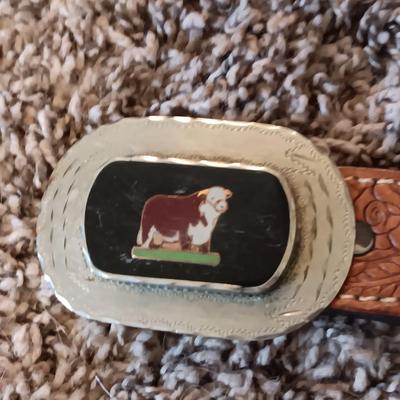 2 LEATHER BELTS WITH 2 MONTANA SILVERSMITH BELT BUCKLES