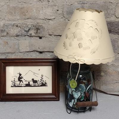 Scherenschnitte framed art and lampshade