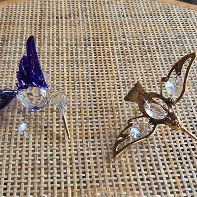 Glass and Crystal & Brass Small Decorative Hummingbirds