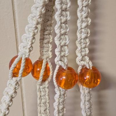 Macrame Plant Holder with Orange Beads