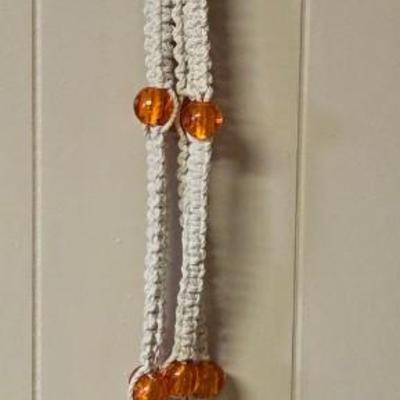 Macrame Plant Holder with Orange Beads