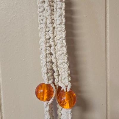 Macrame Plant Holder with Orange Beads