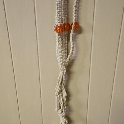 Macrame Plant Holder with Orange Beads