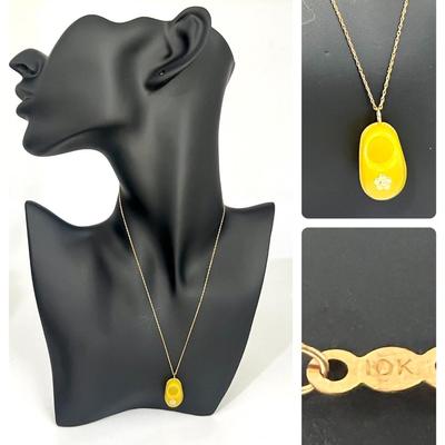 10K Gold Necklace Yellow Jade Pendant