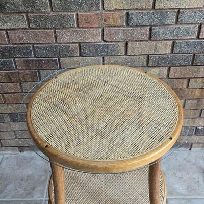 2 Tier Wicker Plant Stand with Glass Top