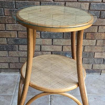 2 Tier Wicker Plant Stand with Glass Top