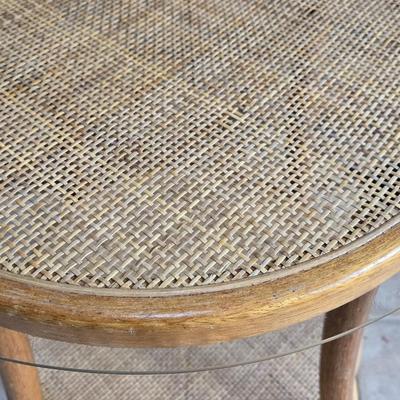 2 Tier Wicker Plant Stand with Glass Top