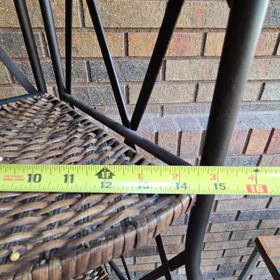 Foldable Wicker and Metal Corner Shelf or Plant Stand