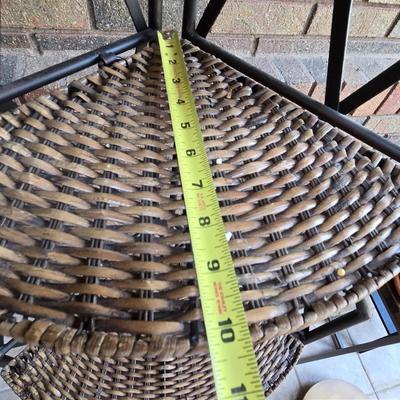 Foldable Wicker and Metal Corner Shelf or Plant Stand