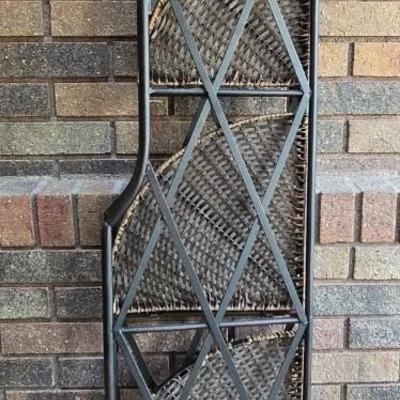 Foldable Wicker and Metal Corner Shelf or Plant Stand