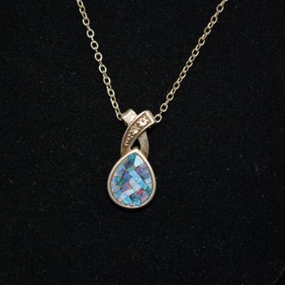 925 Sterling Pendant w/ Opal & Diamond Chip, Sterling Chain 18”, 4.0g