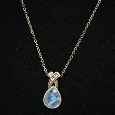 925 Sterling Pendant w/ Opal & Diamond Chip, Sterling Chain 18”, 4.0g