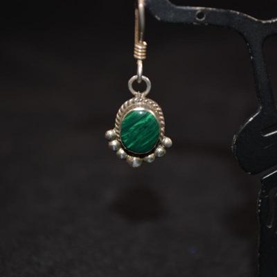 925 Sterling Drop Earrings w/ Malachite 3.7g