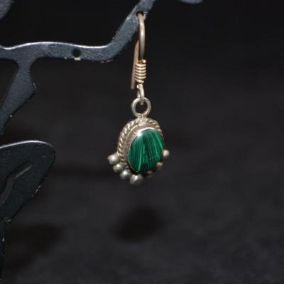 925 Sterling Drop Earrings w/ Malachite 3.7g