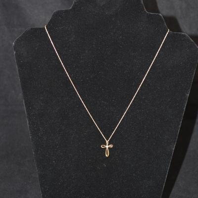 10k Gold Chain w/ 10k Cross & Diamond Pendant 18”, 1.5g