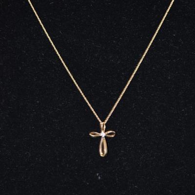 10k Gold Chain w/ 10k Cross & Diamond Pendant 18”, 1.5g