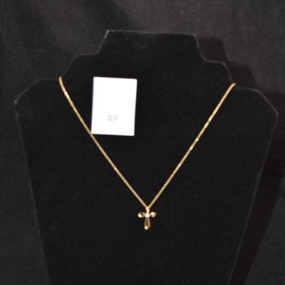 10k Gold Chain w/ 10k Cross & Diamond Pendant 18”, 1.5g