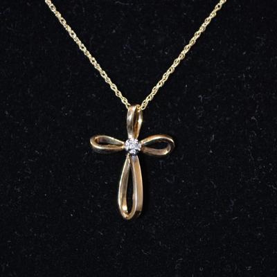10k Gold Chain w/ 10k Cross & Diamond Pendant 18”, 1.5g