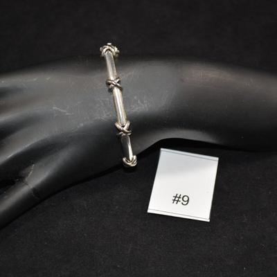 925 Sterling Bar Link Clasp Bracelet 7”, 13.9g