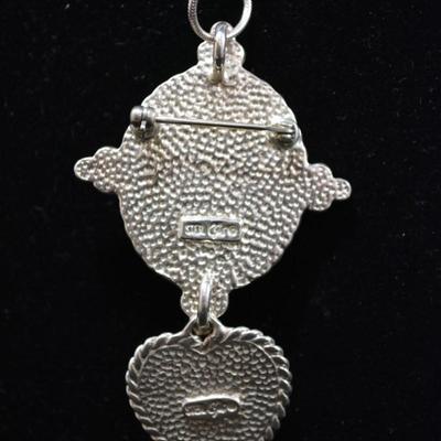 Sterling Heart Brooch/Pendant w/ 925 Snake Chain 18”, 28.8g