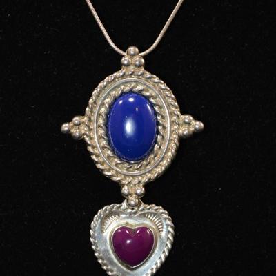 Sterling Heart Brooch/Pendant w/ 925 Snake Chain 18”, 28.8g