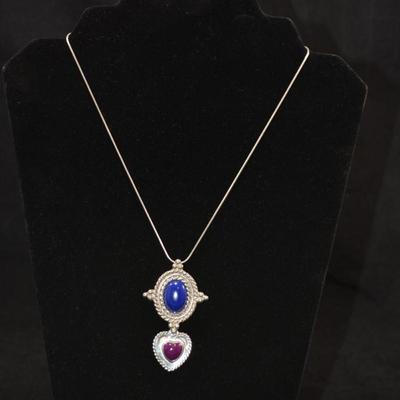 Sterling Heart Brooch/Pendant w/ 925 Snake Chain 18”, 28.8g