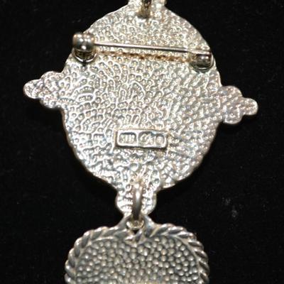 Sterling Heart Brooch/Pendant w/ 925 Snake Chain 18”, 28.8g