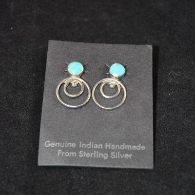 Sterling Drop Earrings w/ Turquoise, 925 Sterling Backs 2.1g