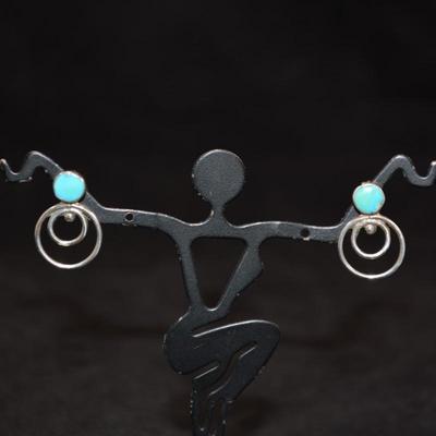Sterling Drop Earrings w/ Turquoise, 925 Sterling Backs 2.1g