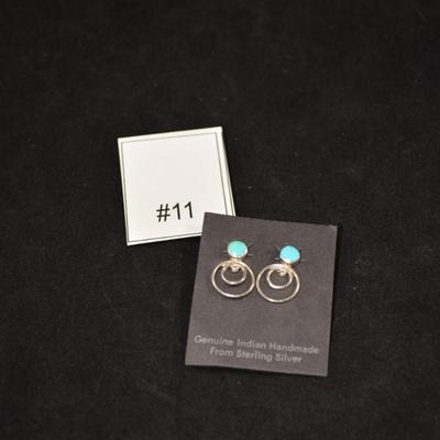 Sterling Drop Earrings w/ Turquoise, 925 Sterling Backs 2.1g