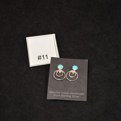 Sterling Drop Earrings w/ Turquoise, 925 Sterling Backs 2.1g