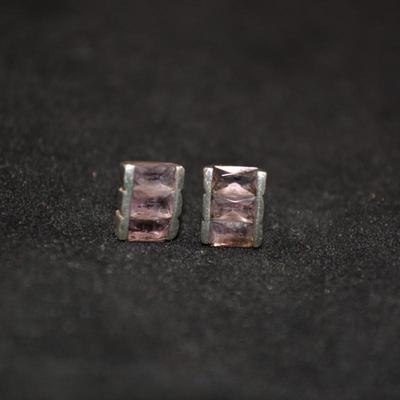 925 Sterling Earrings w/ Amethyst, 2.1g