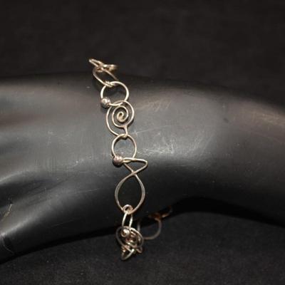 925 Sterling Fish Link Bracelet 8”, 6.2g