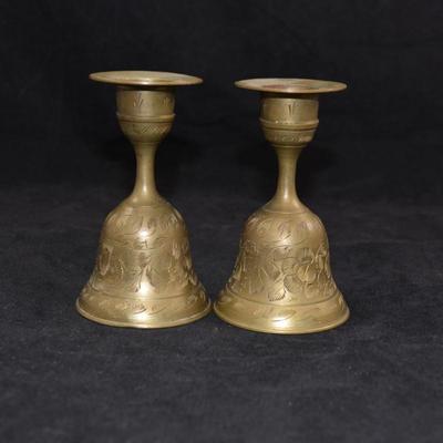 Vintage Brass Bell Candleholders, INDIA 4.25” Tall