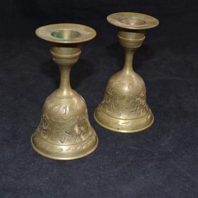 Vintage Brass Bell Candleholders, INDIA 4.25” Tall