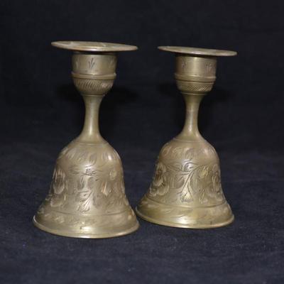 Vintage Brass Bell Candleholders, INDIA 4.25” Tall