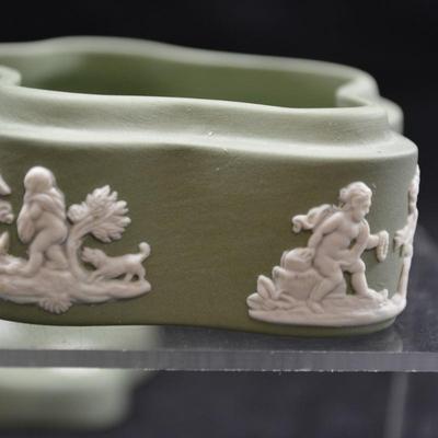 Vintage WEDGWOOD Jasperware Spruce Green Trinket Dish 4”