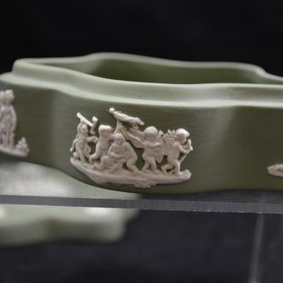 Vintage WEDGWOOD Jasperware Spruce Green Trinket Dish 4”