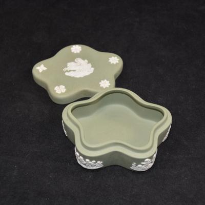 Vintage WEDGWOOD Jasperware Spruce Green Trinket Dish 4”