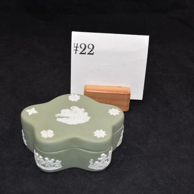 Vintage WEDGWOOD Jasperware Spruce Green Trinket Dish 4”