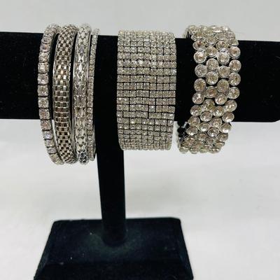Fashion Jewelry Bangles Bracelet Lot Silvertome Band & Stretch Rhinestone cuffs