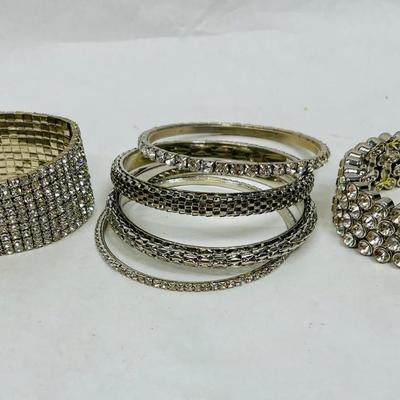 Fashion Jewelry Bangles Bracelet Lot Silvertome Band & Stretch Rhinestone cuffs